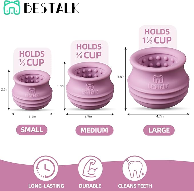 Dog Enrichment Treat Toy, Long-Lasting Wobbly Interactive Freeze Lick Toys for Dogs, Stuffable Puzzle Feeder Toy for Boredom, Silicone Treat Dispensing Chew Toy (Pastel Purple,L)