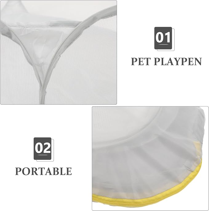 Portable Foldable Pet Playpen for Small Animals and Dogs, Grey Polyester Mesh Hexagonal Pen with Carry Bag, Indoor Safety Enclosure for Rabbits, Guinea Pigs, Hamsters, and Puppies
