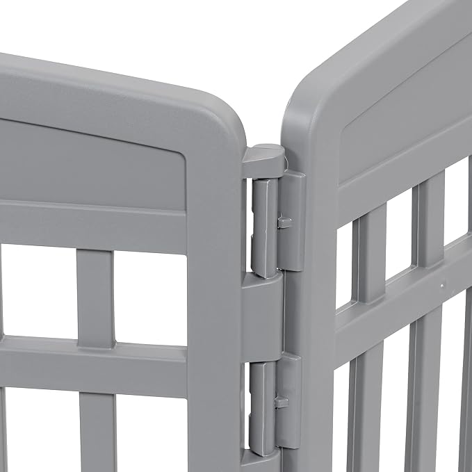 IRIS USA 24" Dog Playpen 6-Panel Pet Exercise Pen with Door Gate 61x61x24 Puppy Play Pen Indoor Outdoor Plastic Heavy Duty Foldable Portable Pet Fence for Small Medium Dogs Puppies Multiple Pets Gray