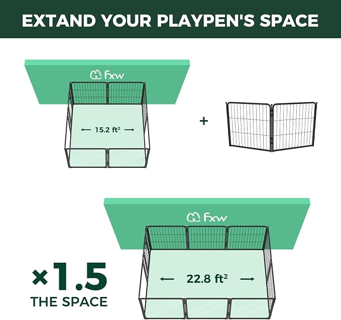FXW AuraSpace Pro Acrylic & Wire Mesh Indoor Dog Playpen, 24" Height 2 Metal Panels Metal Dog Pen for Puppies & Small Dogs, Black│Patented
