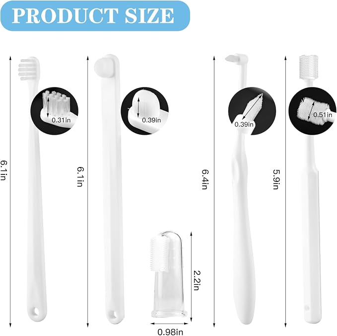 Small Dog & Cat Toothbrush Kit, Soft Bristles Pet Dental Cleaning Brush Set, White