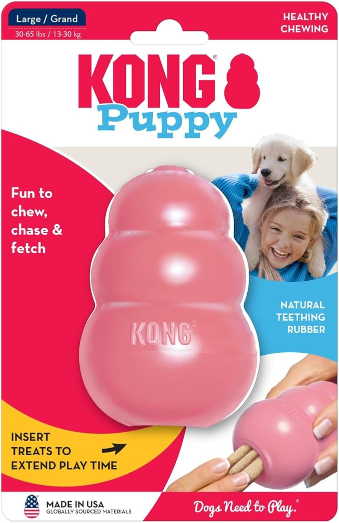 KONG Puppy, Natural Rubber Teething Chew Toy, for Large Puppies, Pink | Gentle Natural Teething Rubber Toy, Stuffable for Treats & Built for Chewing & Fetch with Growing Puppies