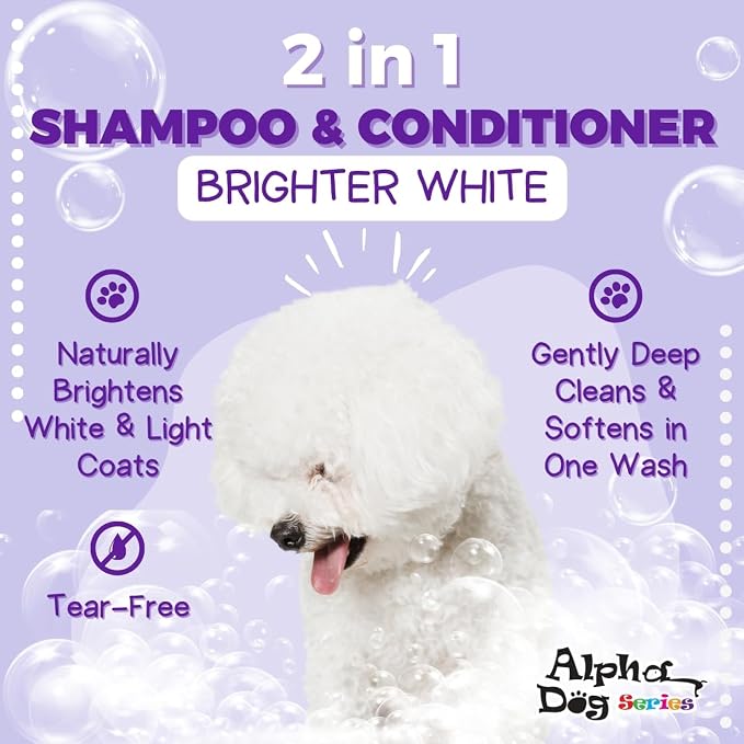 Bright White Grooming Natural Dog Shampoo and Conditioner with Aloe Vera, pH balanced Shampoo for Dogs, Tear-Free, Moisturizing Dog Shampoo for Sensitive Skin - 26.4 Oz