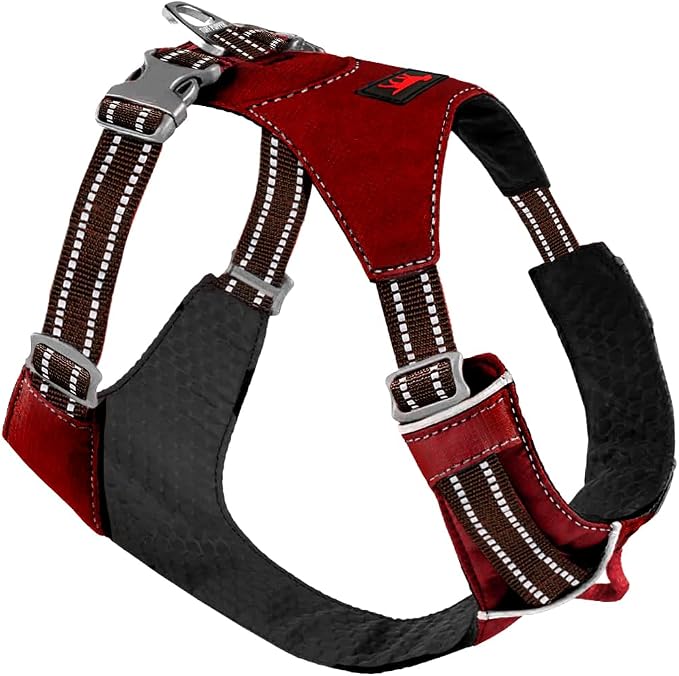 Tuff Pupper All-Day Wear Dog Harness | for Walking, Trail Running, Hiking | Front & Back Leash Clips | Reflective Trim | Easy On/Off Buckles | Lightweight Breathable | No Pull Design (L/XL, Red)