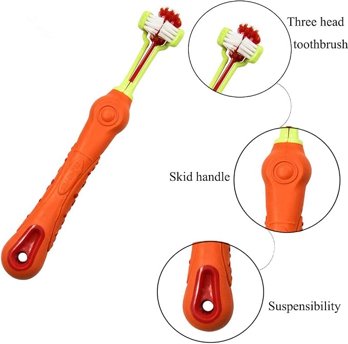 Orgrimmar 4 Pcs 3-Sided Pet Toothbrush Dog Cat Mouth Dental Teeth Care | Pet Brush for Bad Breath Tartar Cleaning