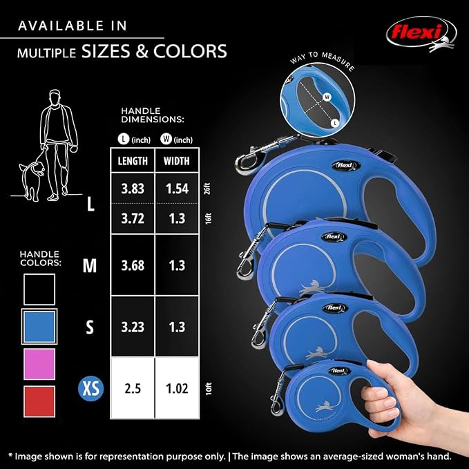 FLEXI® Classic XS Tape Retractable Dog Leash, 3-Finger Grip, 10 ft - Blue | German engineered, Pocket-Size original flexi leash, durable quality for dogs up to 18 lbs, tangle-free,reliable brake system