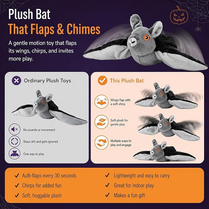 Flying Bat Dog Toy, Flapping Bat Dog Toy with Chirping Sounds, Interactive Rechargeable Flap Bat Toy for Dogs Cats, Hanging & Wand Play, 1PC