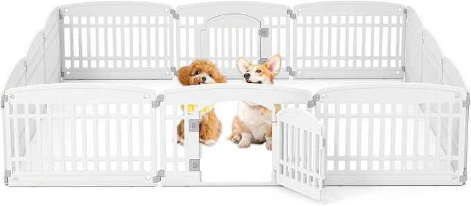 PETSITE 12-Panel Plastic Dog Playpen with Door, 24 Inch Tall Shape-Customizable Pet Playpen Indoor Outdoor, Ideal for Small & Medium Dogs and Puppies, Easy to Assemble