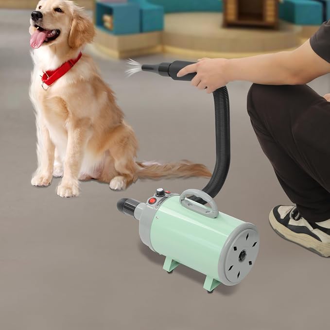 Dog Dryer, Dog Dryer for Pet Grooming, 2200W Pet Grooming High Velocity Force Blower with 4 Nozzles, Adjustable Speed and Temperature Control High Velocity Pet Blow Dryer (Green)