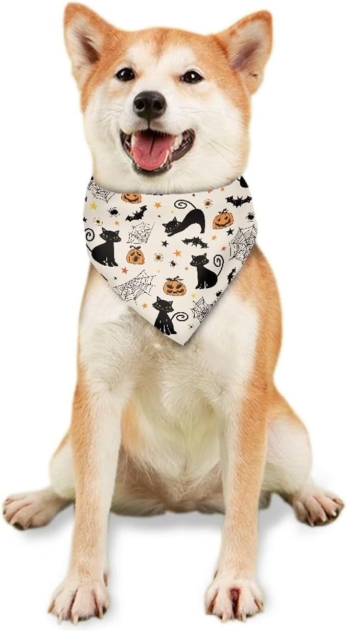 Jeiento Black Cats and Pumpkin Dog Bandanas Halloween Party Costume, Polyester, Black
