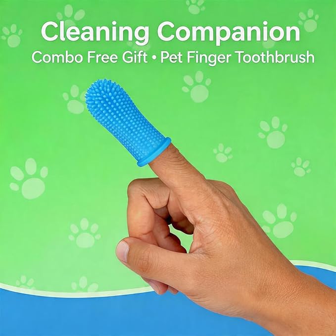 Dog Finger Toothbrush Combo& Undercoat Rake Brush for Dogs and Cats, Double Sided Shedding and Dematting Tool for Long Haired Pets, Extra Wide Grooming Brush with Flea (Blue)