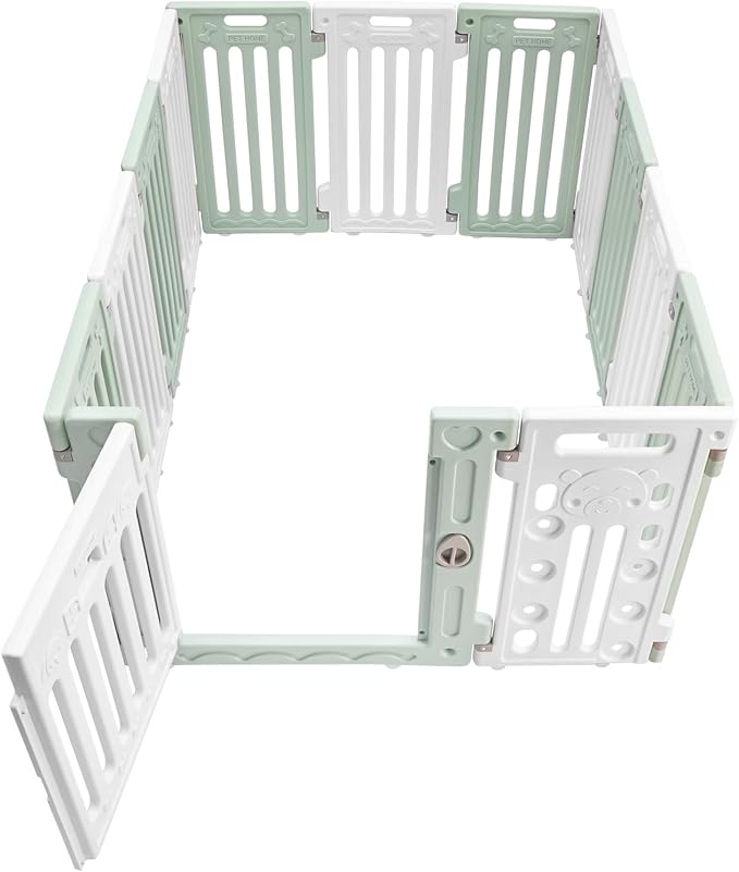 Pop Up Dog Playpen, Foldable Pet Playpen (Green and White) | HDPE Material, for most puppies small or medium dogs