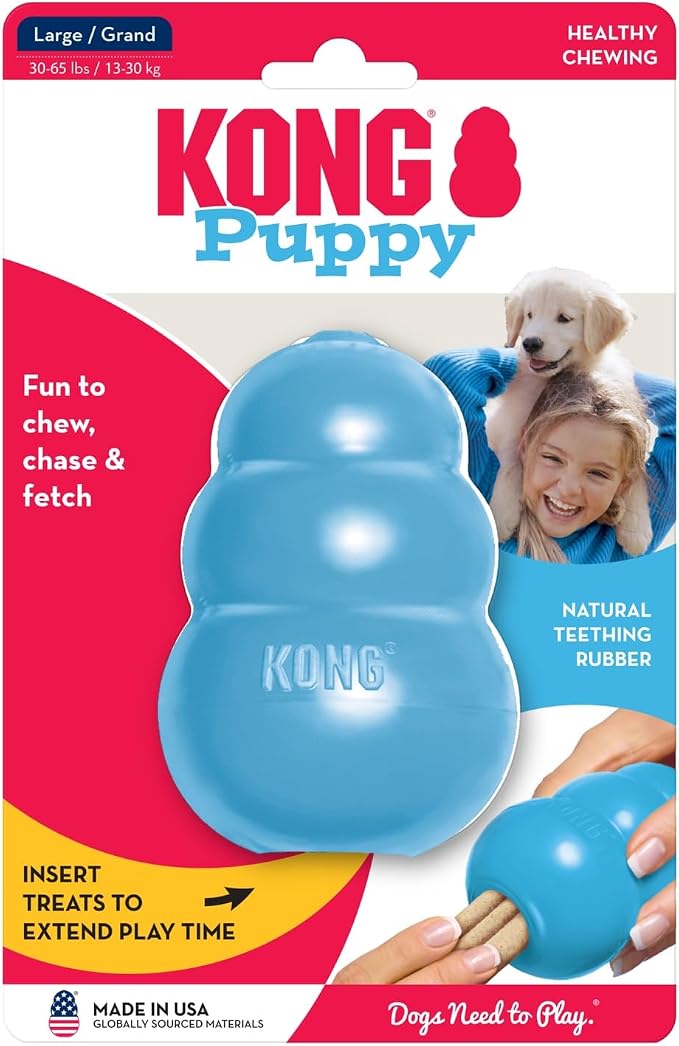 KONG Puppy, Natural Rubber Teething Chew Toy, for Large Puppies, Blue | Gentle Natural Teething Rubber Toy, Stuffable for Treats & Built for Chewing & Fetch with Growing Puppies