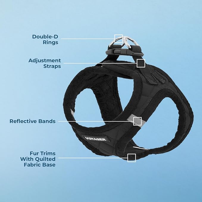 Voyager Step-in Plush Dog Vest Harness -Black Plush, X-Large | 20.5 - 23" in Chest, Soft Plush, Reflective Bands, Cold-Weather Harness, Cats Compatible. Step-In Style,
