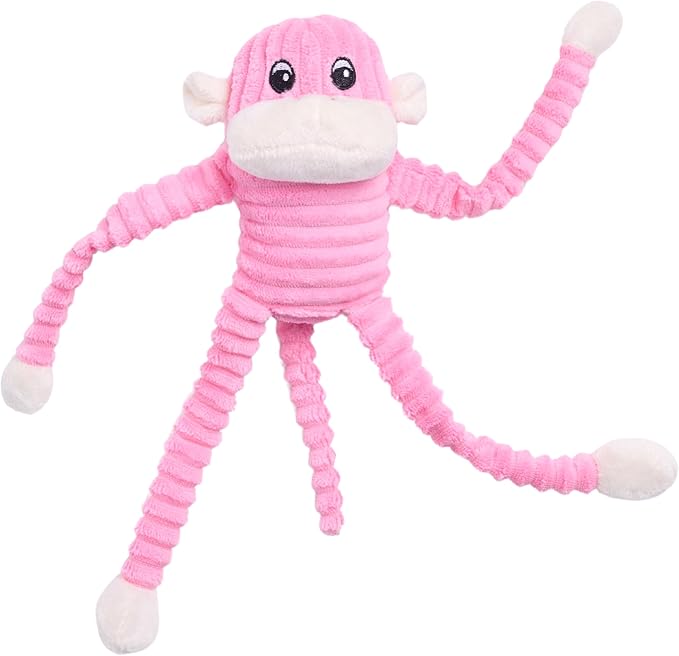ZippyPaws Crinkle Monkey Squeaky Plush Pet Toy for All Breeds - Small, Pink | Interactive Dog Toys to Keep Them Busy, Small and Medium Dogs, Contains 1 Round Squeaker