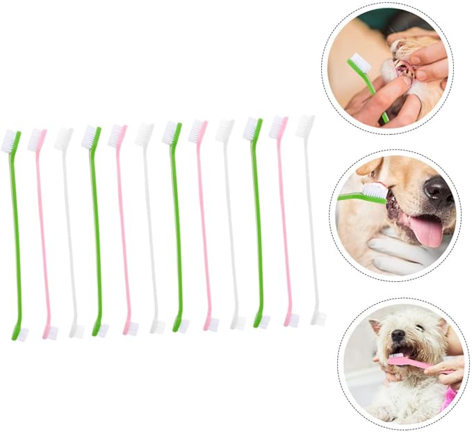 POPETPOP 12pcs Dual- Dog Toothbrush for Pet Oral Care Soft Bristles for Comfortable Teeth Cleaning Suitable for Dogs and Puppies Multi-Color Options
