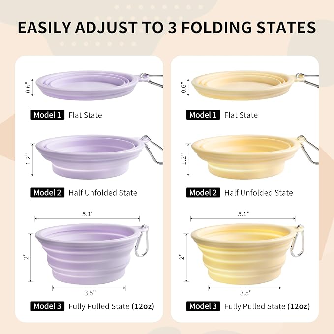 Collapsible Dog Bowls, 2 Pack, Macaron Yellow & Violet