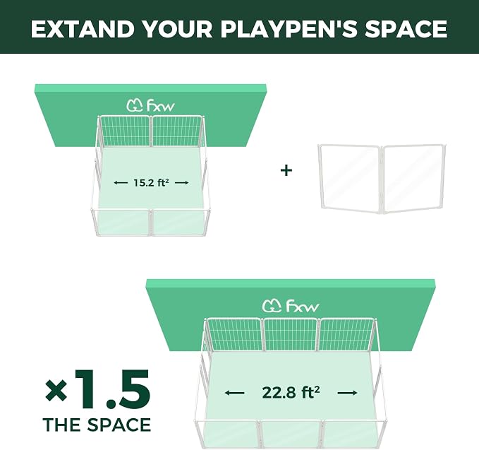 FXW AuraSpace Pro Acrylic & Wire Mesh Indoor Dog Playpen, 24" Height 2 Acrylic Panels Metal Dog Pen for Puppies & Small Dogs, White│Patented