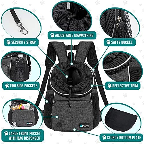 PetAmi Adjustable Dog & Cat Chest Carrier Backpack, Up to 15 lbs, Dark Gray