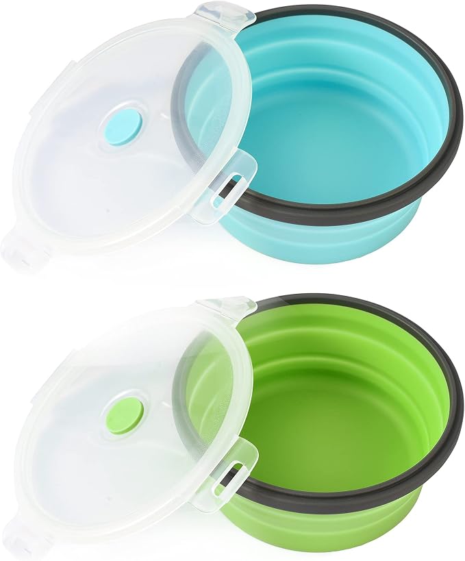 Large Collapsible Travel Dog Bowls, 2 Pack with Lids, 40oz