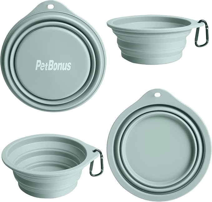 PetBonus Collapsible Dog Bowls, 2 Pack, Turquoise, Tan
