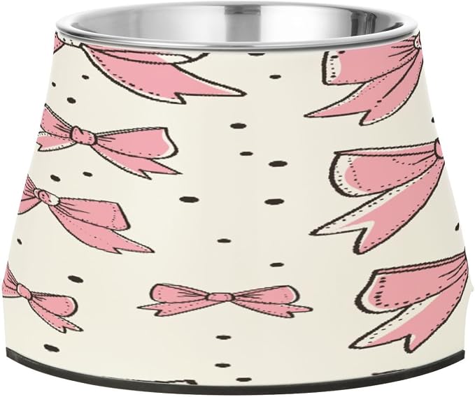 Blueangle Elevated Dog Bowls with Stainless Steel - Non-Slip 2.3 Cup High Capacity Pet Dish for Spinal Health & Bow Pink Design（97）