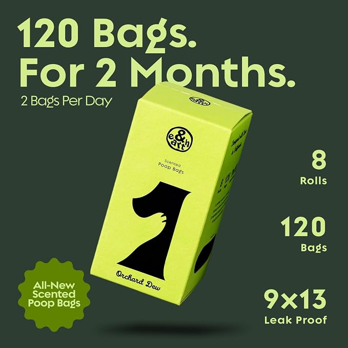 &earth Poop Bags for Dogs, Leak-Proof, Extra Thick, Fig-Scented Waste Bag Refill Rolls, 9x13 Inch, 120 Count