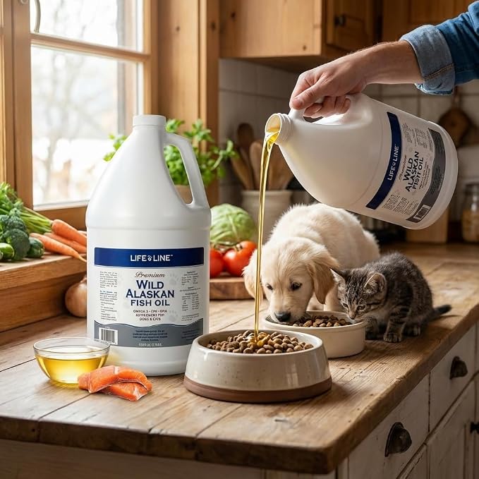 Life Line Pet Nutrition Wild Alaskan Fish Oil for Dogs and Cats 128oz – Omega 3 Fish Oil Supplement for Skin & Coat, Brain, Eye & Heart Health
