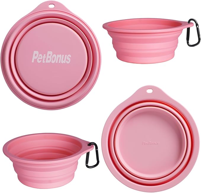 PetBonus Collapsible Dog Bowls, 2 Pack, Purple, Pink