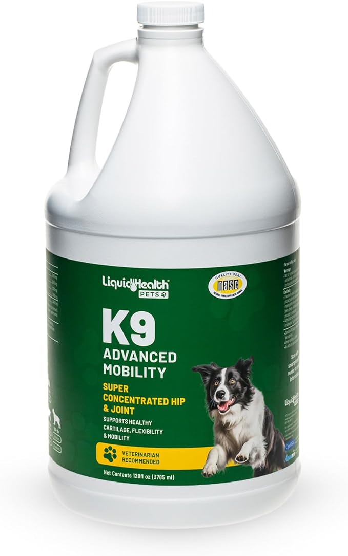 LIQUIDHEALTH Pets K9 Liquid Glucosamine Level 5000 for Large Breeds with Chondroitin, MSM - Pet Joint Health Supplements, Dog Vitamins Hip Joint Juice, Dog Joint Oil - Made in the USA (1 Gallon)