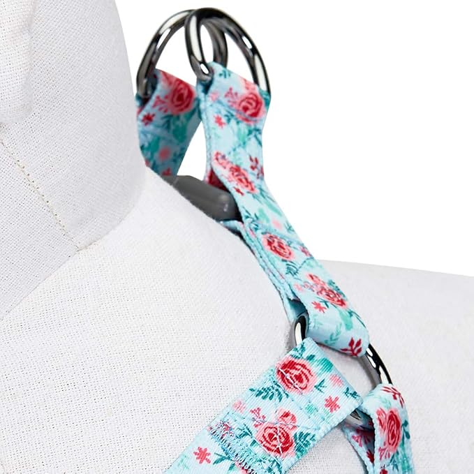 Blueberry Pet Essentials Step-in Spring Scent Inspired Garden Floral Dog Harness in Pastel Blue, Chest Girth 20" - 26", Medium, Adjustable Harnesses for Dogs