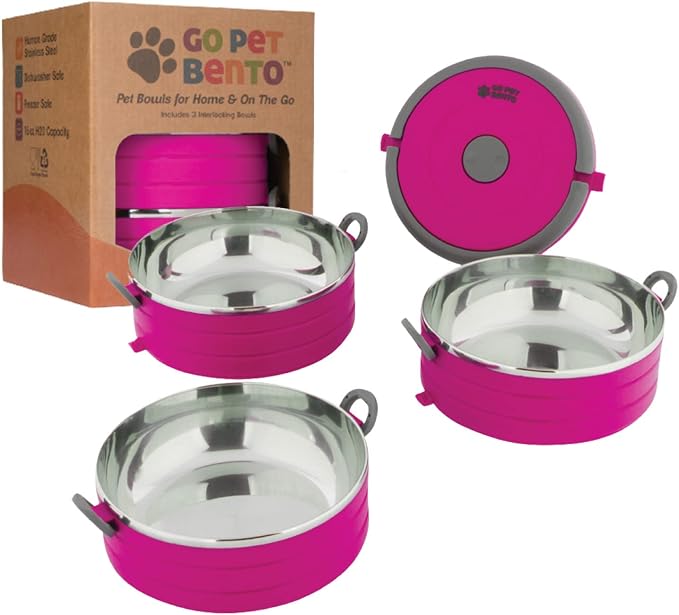 Healthy Human Travel Pet Bento Bowls, 3 Pack, Pink