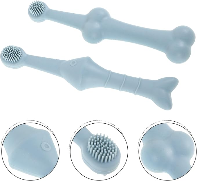 SEWACC 2pcs Silicone Pet Toothbrush Set, Fish-Shaped Finger Toothbrush for Small Dogs and Cats, Soft Puppy Oral Care Brush for at-Home Teeth Cleaning
