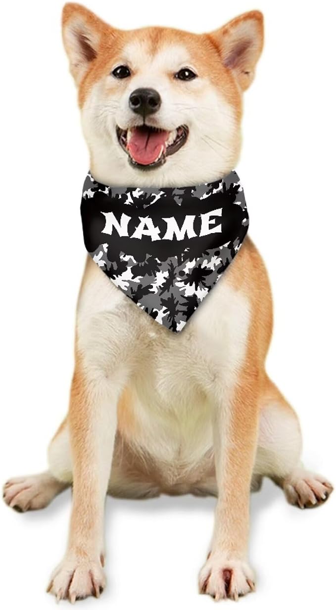 Jeiento Grey Camouflage Dog Bandanas Add Name Personalized Custom Bandanas Reversible Triangle Dog Scarf, Polyester, Grey
