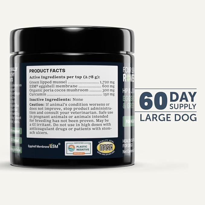 Four Leaf Rover Hip & Joint - Eggshell Membrane for Dogs, Curcumin, Mussel