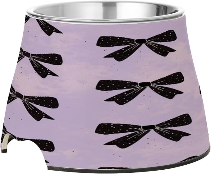 Blueangle Elevated Dog Bowls with Stainless Steel - Non-Slip 2.3 Cup High Capacity Pet Dish for Spinal Health & Black Bows Design（290）
