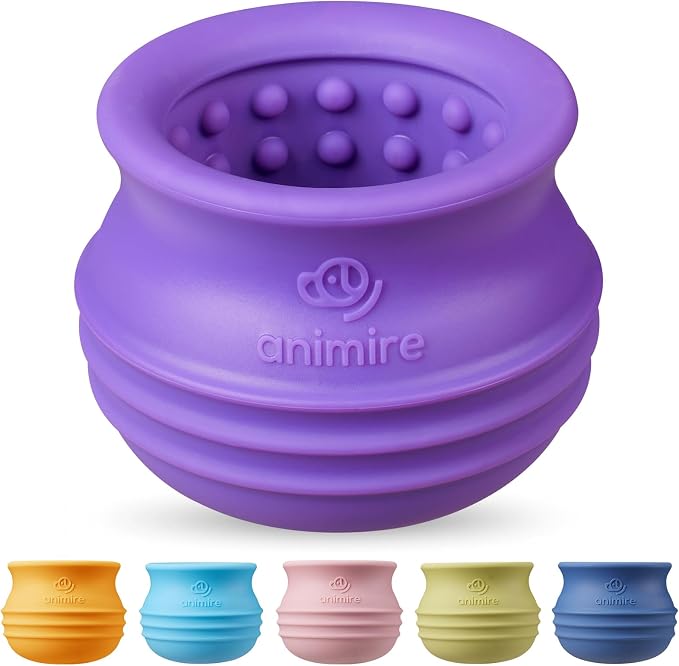 Treat Dispensing Dog Toy, Long-Lasting Interactive Puzzle Toys for Dogs, Stuffable Dog Enrichment Frozen Lick Treat Toy for Boredom, BPA Free Silicone Fetch Catch Chew Toy (Purple,S)