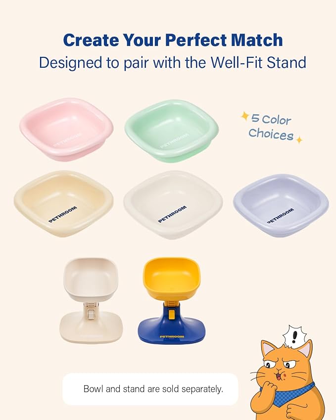 PETHROOM Well Fit Dog Bowl – Durable Ceramic Cat & Dog Food and Water Bowl, Non-Slip Silicone Base, Easy to Clean, 6.2 × 6.2 × 2.0 in, Pink
