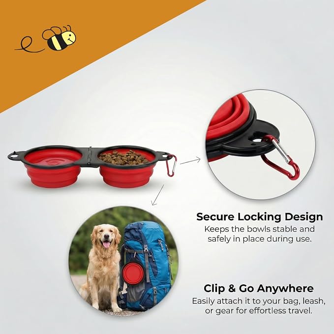 Bee Neat Adjustable Pet Bowl, Red