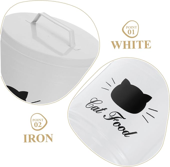 Airtight Dog Food Container Iron Metal Canister for Pet Treats Sealed Cat Food Bucket, Iron, White