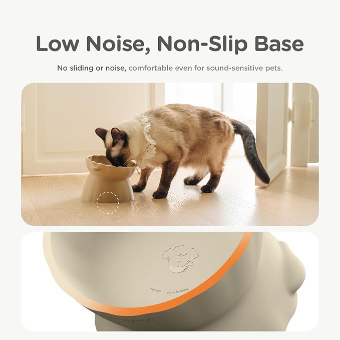 Elevated Dog Bowls, Raised Dog Bowl - Premium Food-Grade Silicone Material, Dog Bowls elevated, Quiet Dog Bowl for Noise-Sensitive Dogs, Non slip, Perfect angle, Cute, Dishwasher Safe (Ivory)