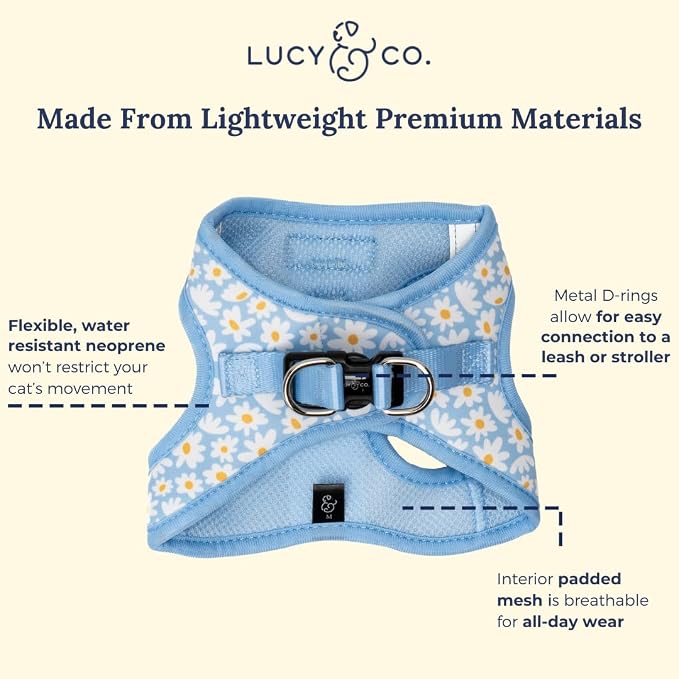 Lucy & Co. Simply Splendid Step-in Cat Harness & Leash Bundle – Reflective, Breathable & Adjustable Harness for Cats, Kittens & Small Dogs, Lightweight & Secure and Dual Leash Clips – Small