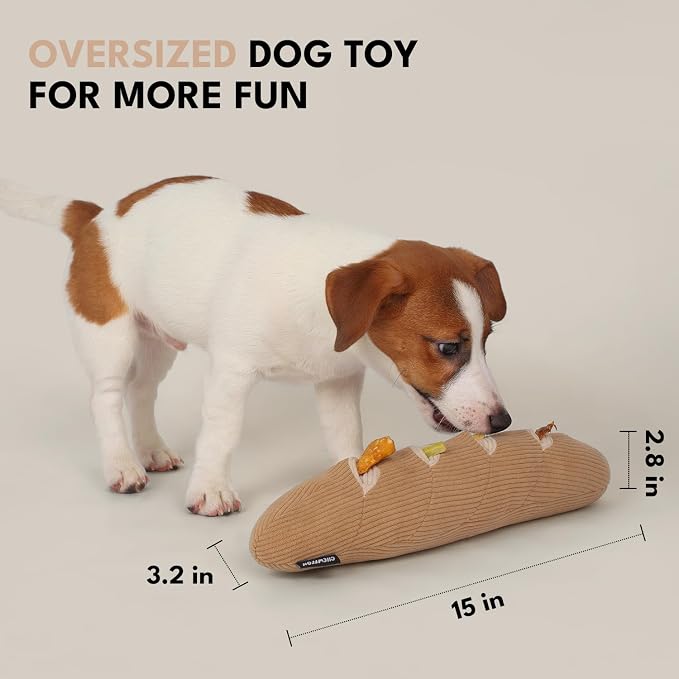 CHEWFFON Interactive Dog Snuffle Toy, Enrichment Squeaky Toy for Boredom | Baguette Design, Stress Release Puzzle Game for Medium Large Dogs, Activity Foraging Instinct Training