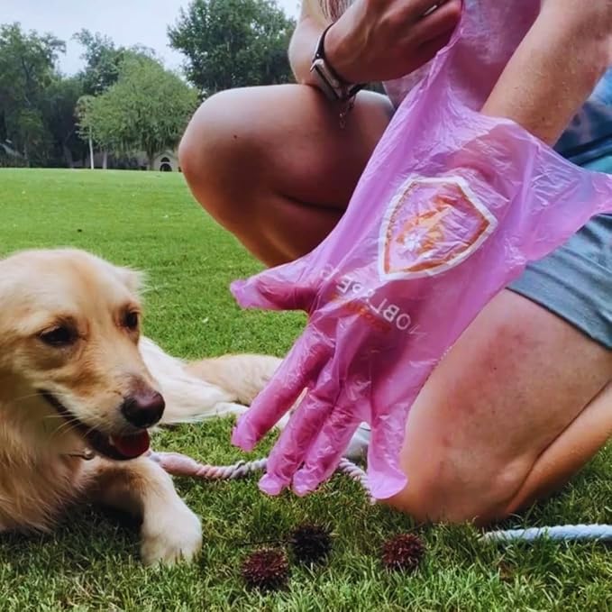Noble Pets Dog Gloves - 8+ Ways to Use Them| Leak Proof | Extra Long Tie Handles | Eco-Friendly (Pink, 80 gloves)