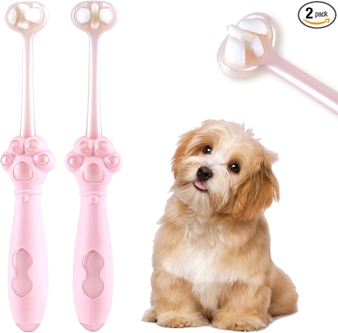 2-Pack 3-Sided Dog Toothbrush, Puppy Toothbrushes with Unique Bristle Technology, Oral Care for Pets, for Medium and Small Dogs