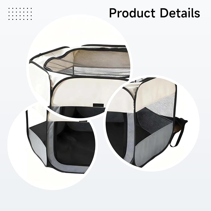 Dog Playpen Foldable, 28.7 in, 73 cm Portable Pet Playpen, Instant Pop Up Beige Pen with Breathable Mesh, Easy Clean Polyester Fabric for Small to Medium Dogs