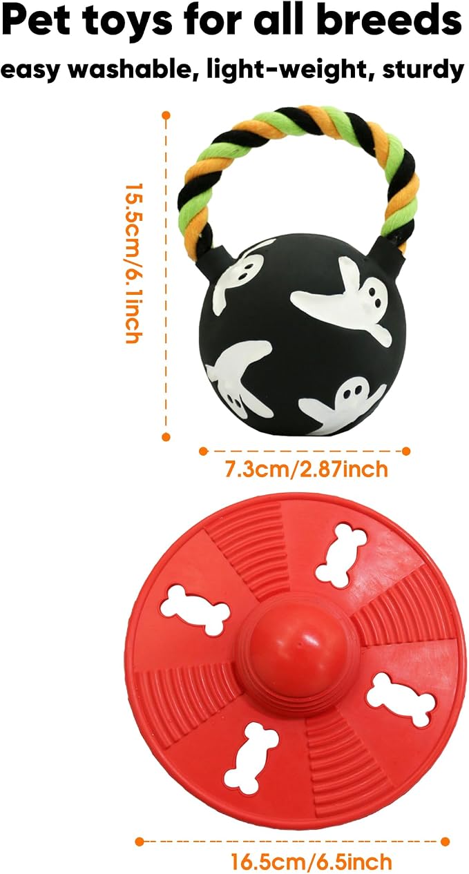 Squeaky Natural Rubber Dog Flying Disc/Frisbee/Flyer with Black Ball Gift | Water-float Natural Rubber Dog Frisbee for Outdoor, Spaceship Shaped 6.5'' Squeaky Interactive Fetch Toy for Anxiety Relief