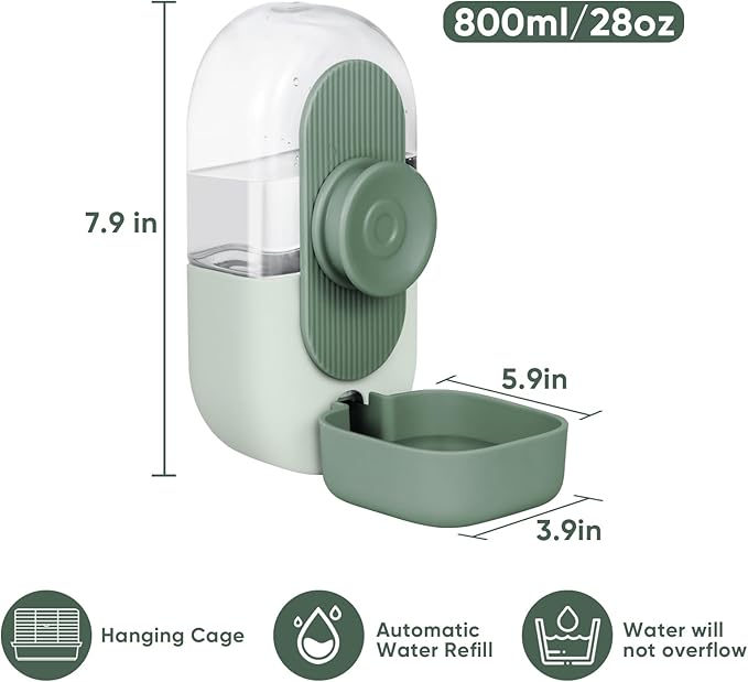 Lemtrflo 28oz Hanging Automatic Water Dispenser，Rabbit Water Bottle,Bunny Guinea Pig Ferret Water Bowl for Cage,Suitable for Small Animal Puppies(Cage Grid Spacing Over 1.2'') (Green)