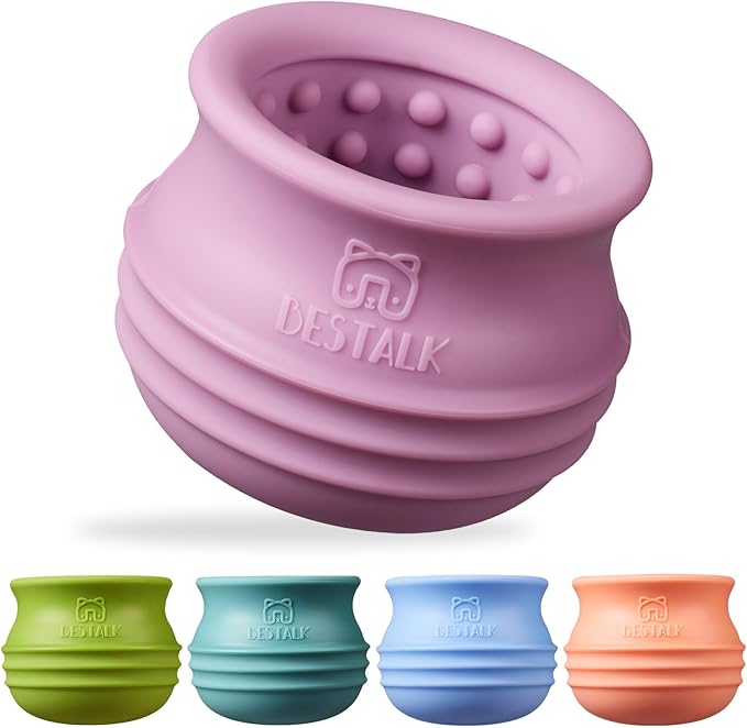 Dog Enrichment Treat Toy, Long-Lasting Wobbly Interactive Freeze Lick Toys for Dogs, Stuffable Puzzle Feeder Toy for Boredom, Silicone Treat Dispensing Chew Toy (Pastel Purple,L)