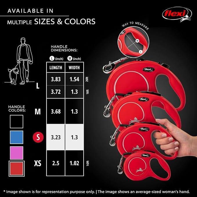 FLEXI® Classic Cord Retractable Dog Leash, Small, 16 ft - Red | German engineered, original flexi leash, durable quality for dogs up to 26 lbs, tangle-free, walking, reliable brake system